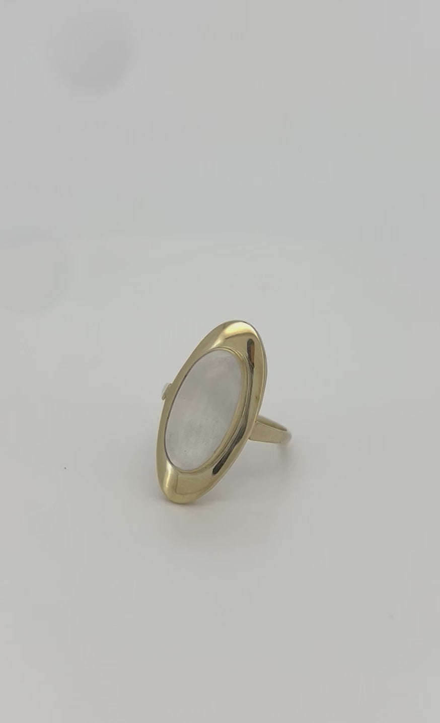anillo vintage de oro con piedra lunar 14k 3.3gr