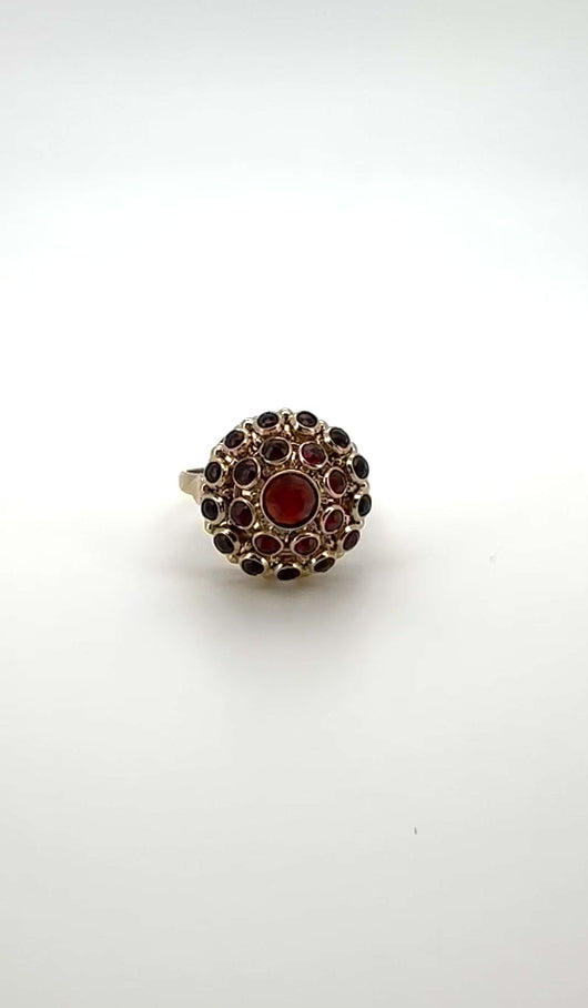 anillo vintage de oro granate 14k 4.6gr