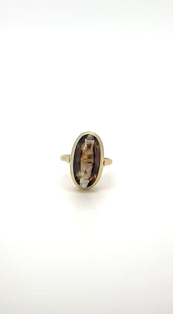 anillo vintage de oro cuarzo ahumado 14k 4.2gr