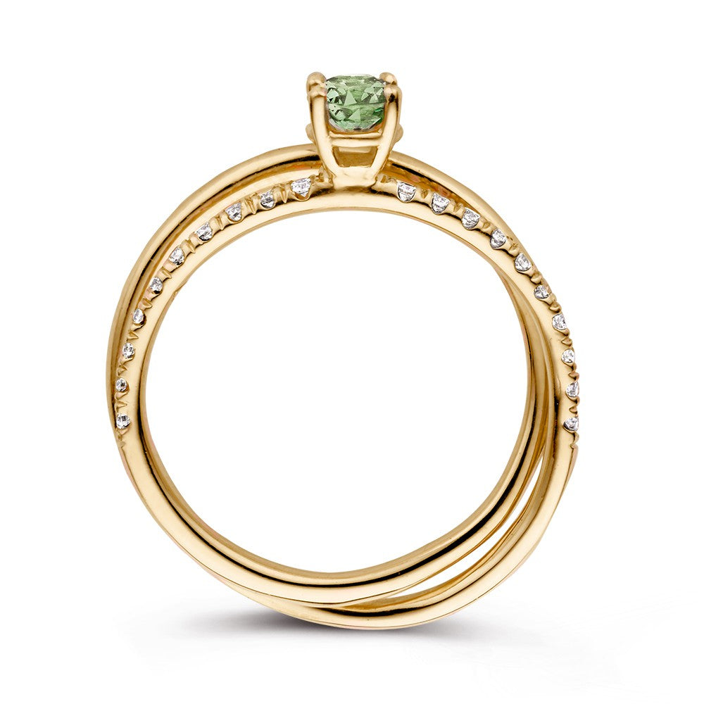 Anillo de oro rosa con zafiro verde y diamantes – Van der Kooij Luxe Sieraad