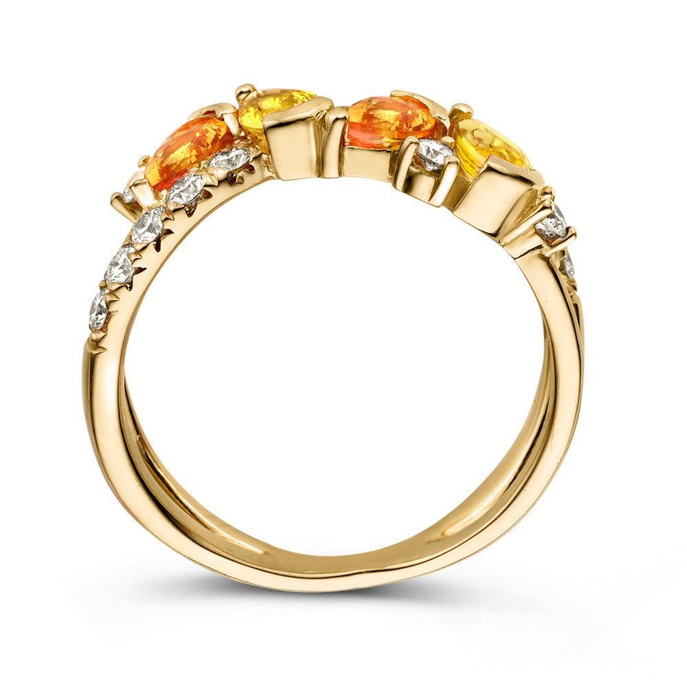 Anillo de oro amarillo de 18 kt con zafiros naranjas y amarillos y diamantes – Van der Kooij Exclusief
