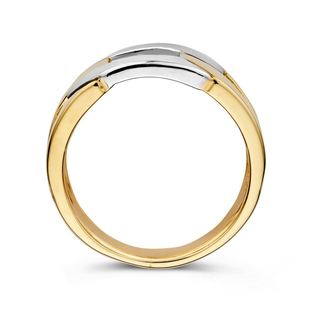 Anillo de declaración bicolor de oro amarillo y oro blanco - diseño de eslabones único