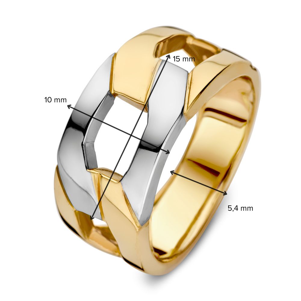 Anillo de declaración bicolor de oro amarillo y oro blanco - diseño de eslabones único