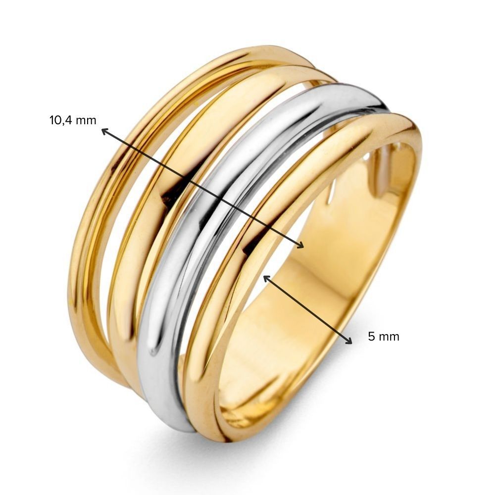 Anillo de 14 quilates de oro amarillo/blanco de mujer – 10,4 mm de ancho