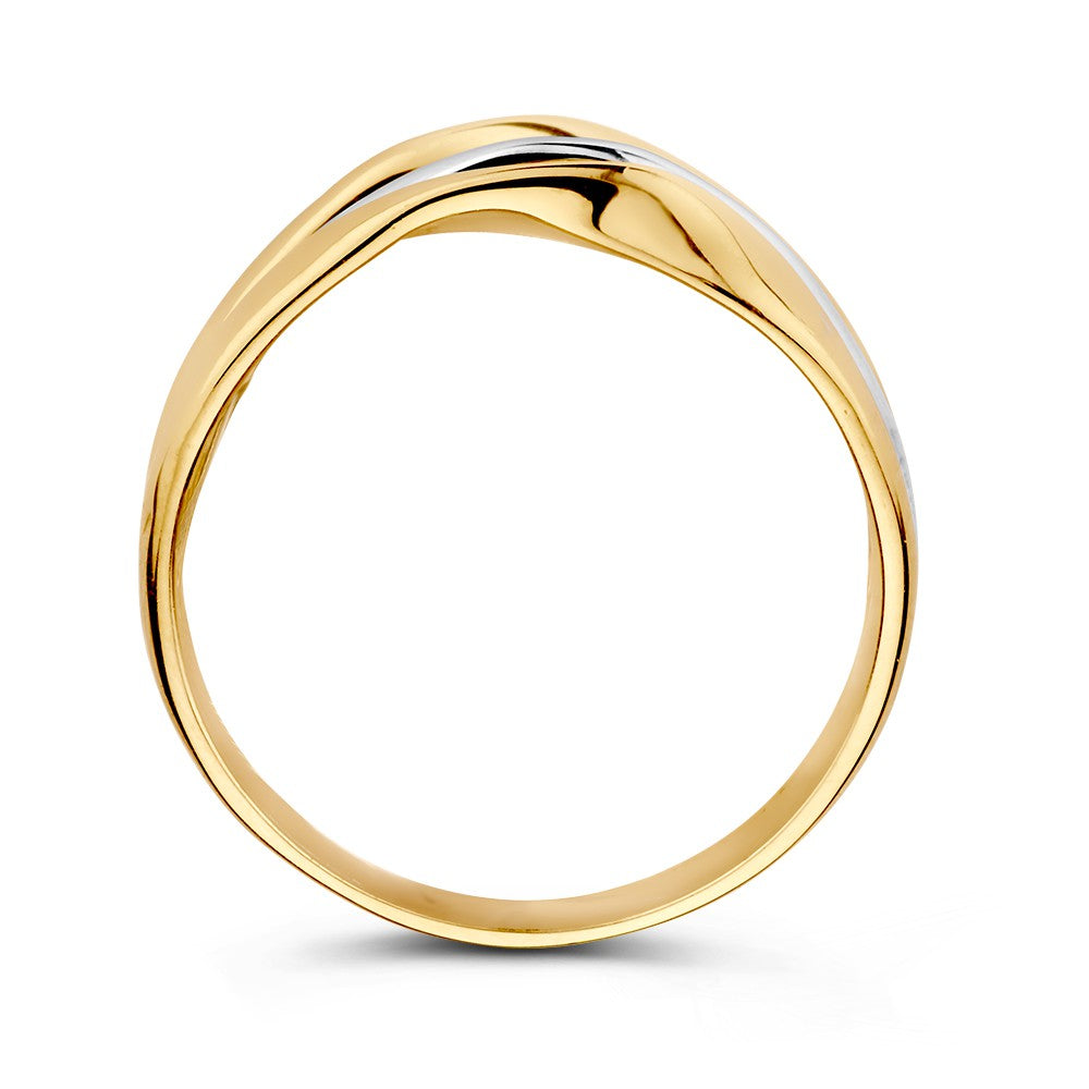 Anillo de mujer bicolor de 14 quilates en oro blanco y oro amarillo – diseño ondulado con aspecto lujoso