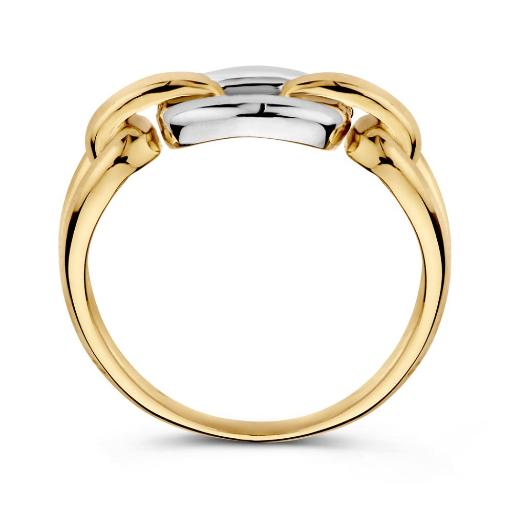 Anillo de eslabones bicolor de oro blanco y oro amarillo de 14 quilates