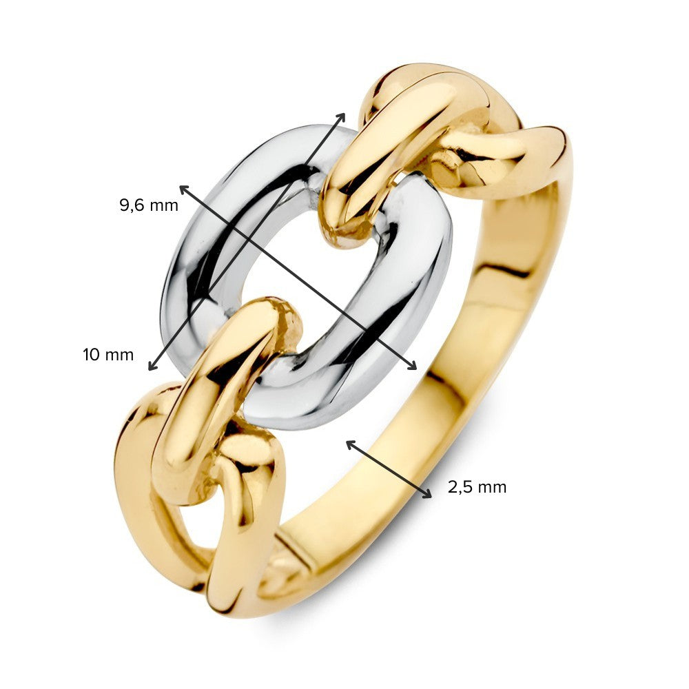Anillo de eslabones bicolor de oro blanco y oro amarillo de 14 quilates