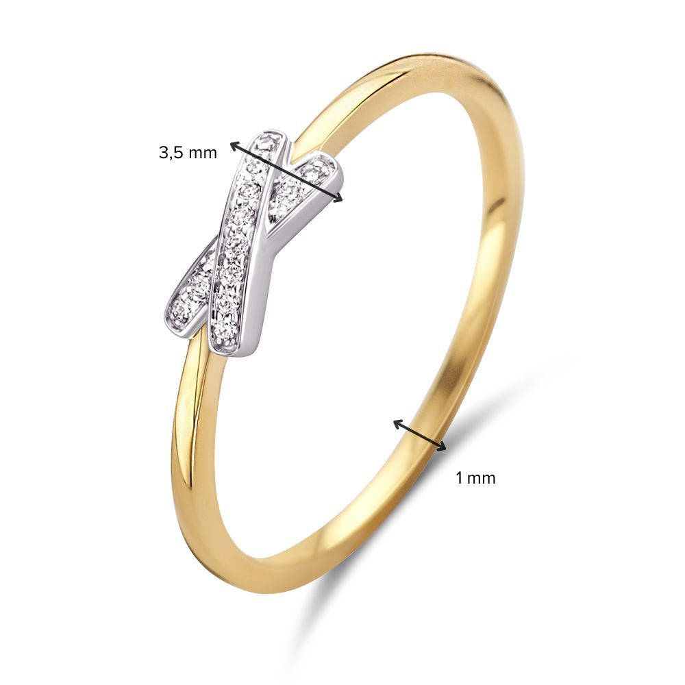 Anillo de oro bicolor de 14 quilates con diamantes diseño X