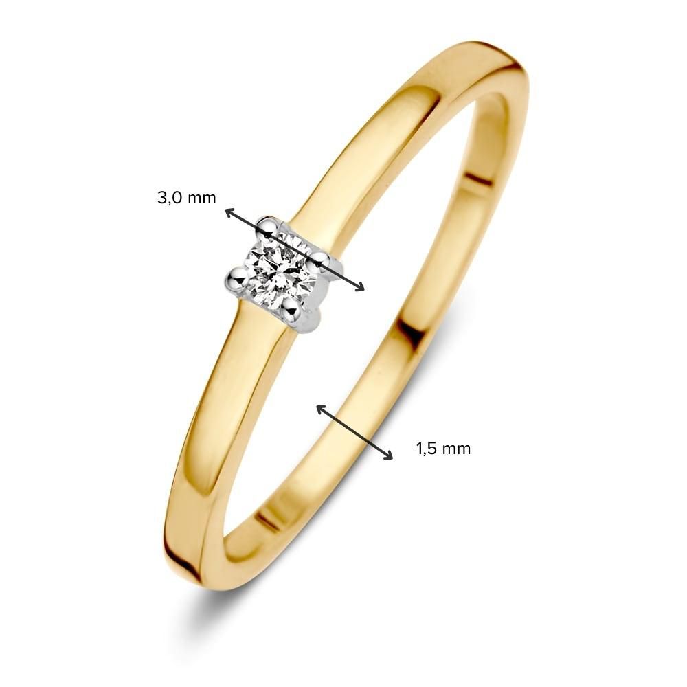 Anillo de mujer bicolor de 14 quilates en oro con diamante tallado en brillante