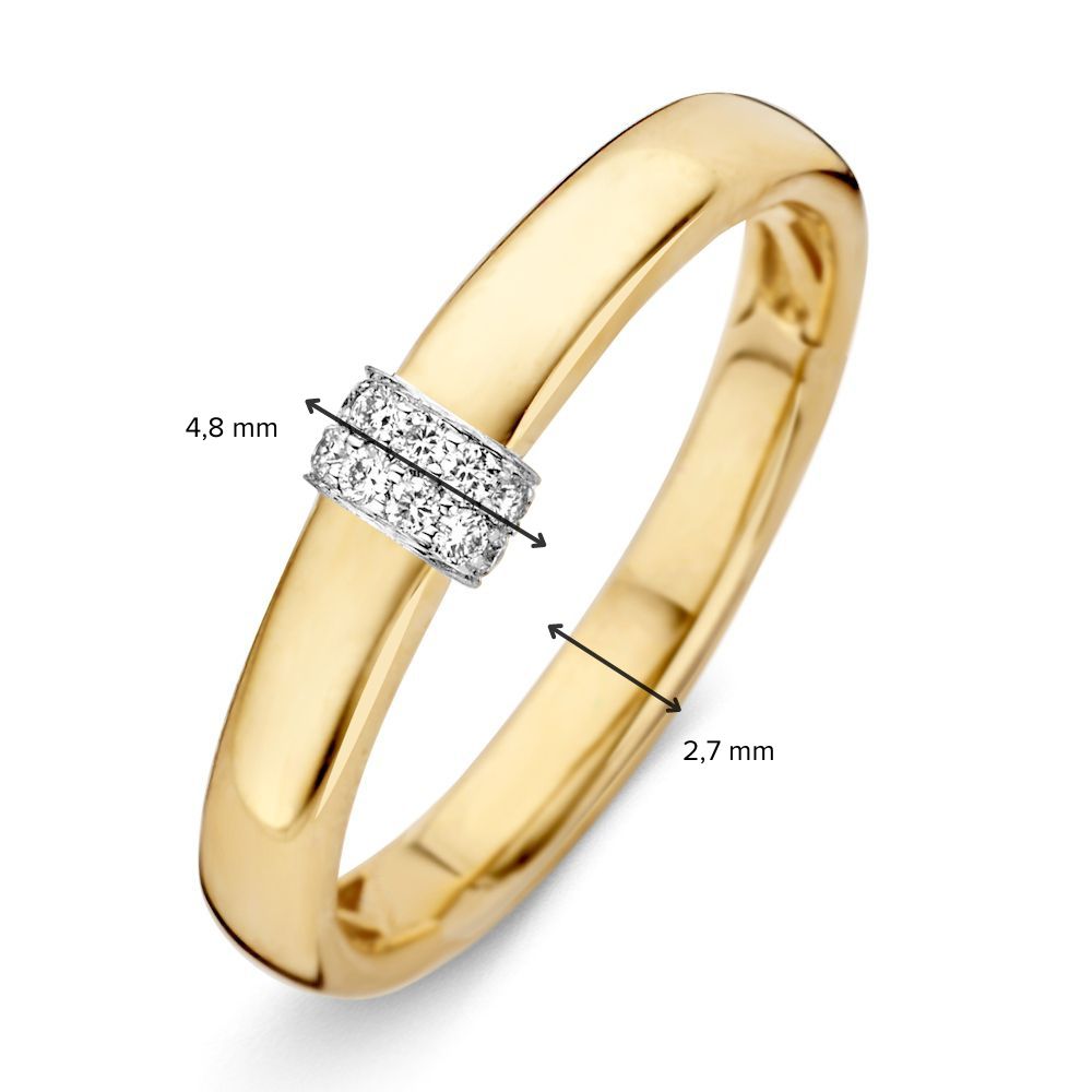 Anillo de mujer bicolor de 14 quilates en oro con diamantes tallados en brillante