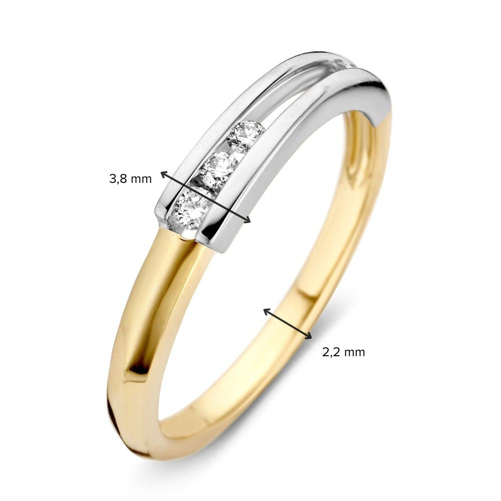 Anillo de mujer bicolor de oro de 14 quilates con diamantes tallados en brillante