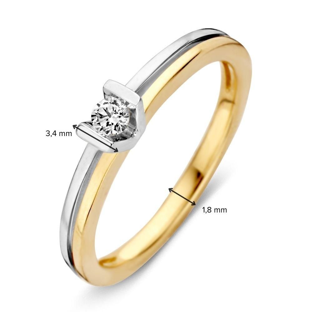 Anillo de mujer bicolor de oro de 14 quilates con diamantes talla brillante