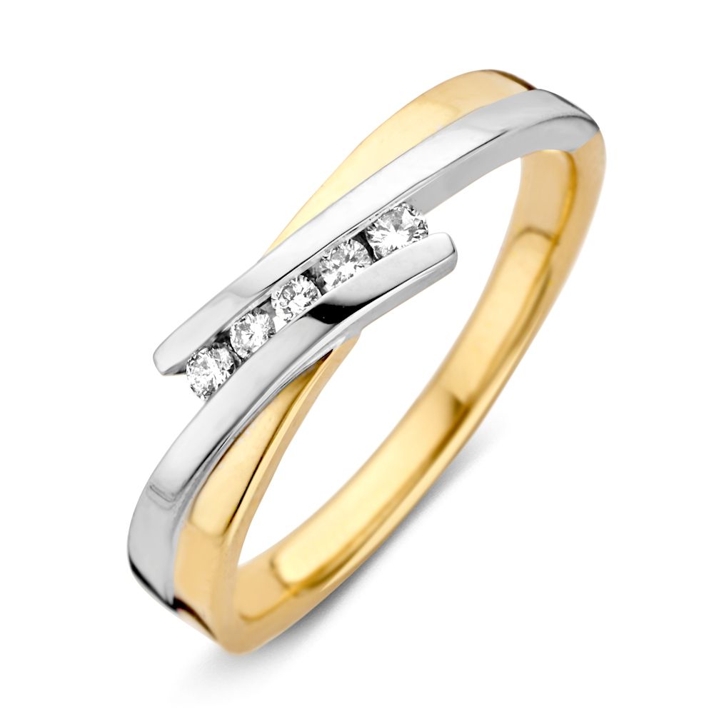 Anillo bicolor de oro de 14 quilates con diamantes brillantes engastados.