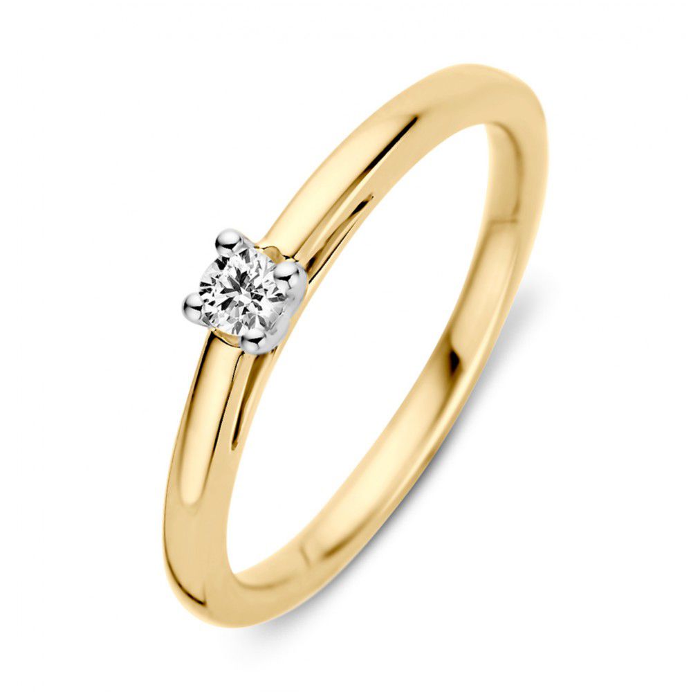 Anillo bicolor de oro de 14 quilates con diamante brillante engastado.