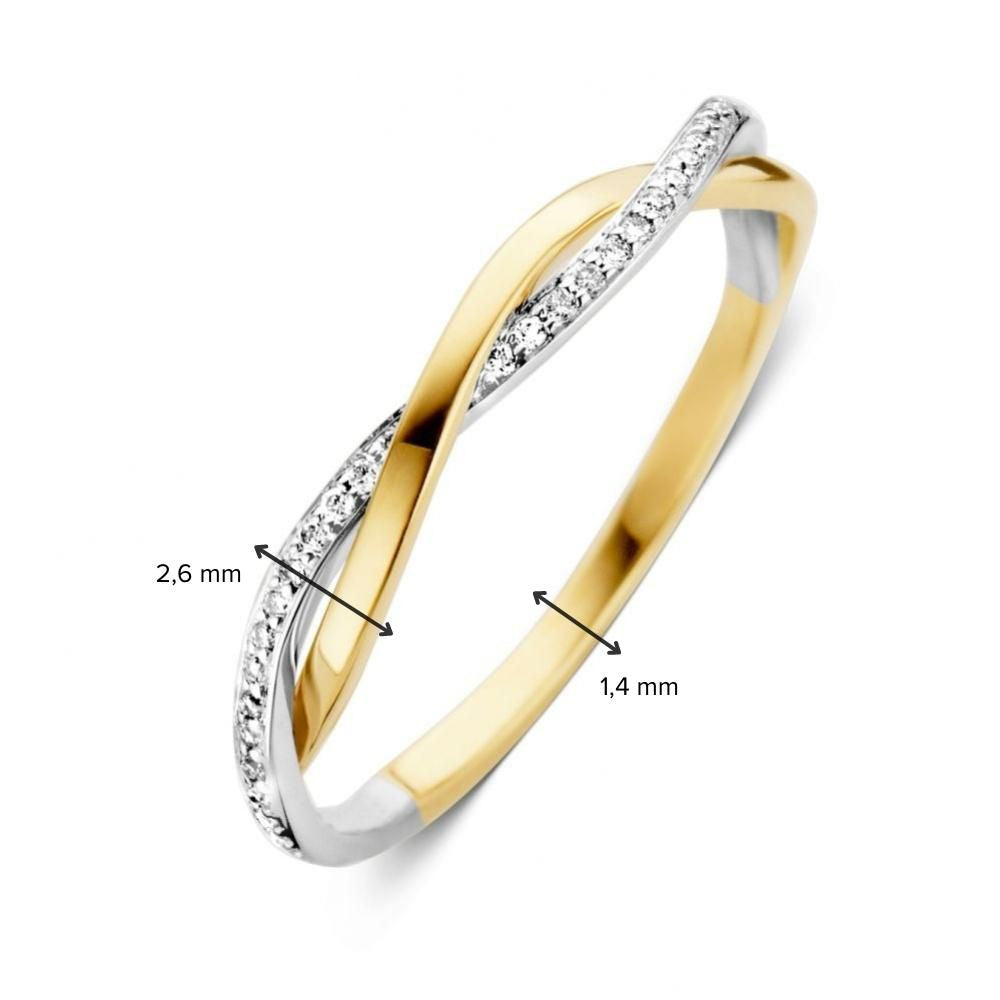 Anillo de oro bicolor de 14 quilates con diamantes tallados en brillante