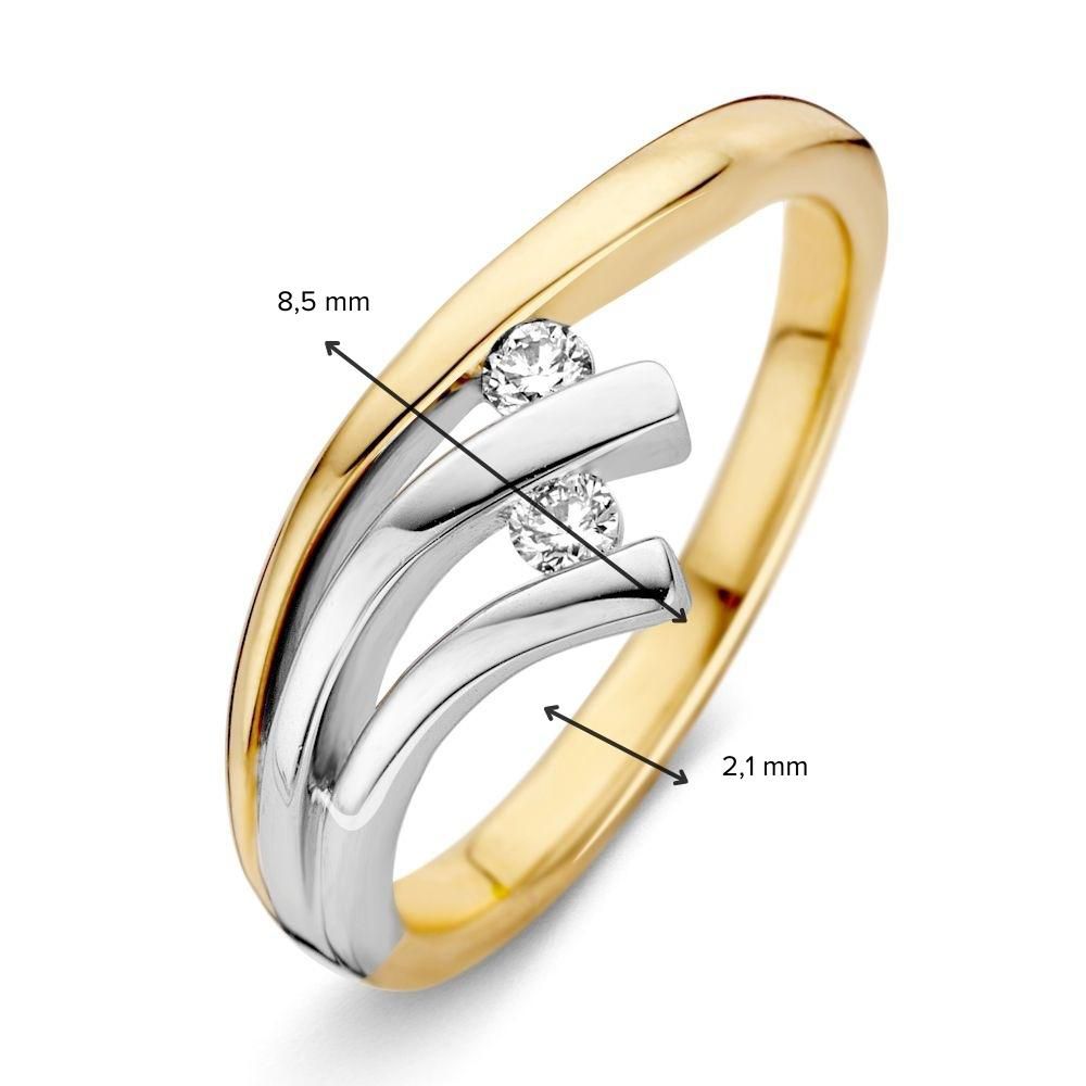 Anillo de mujer bicolor de oro de 14 quilates con diamantes tallados en brillante