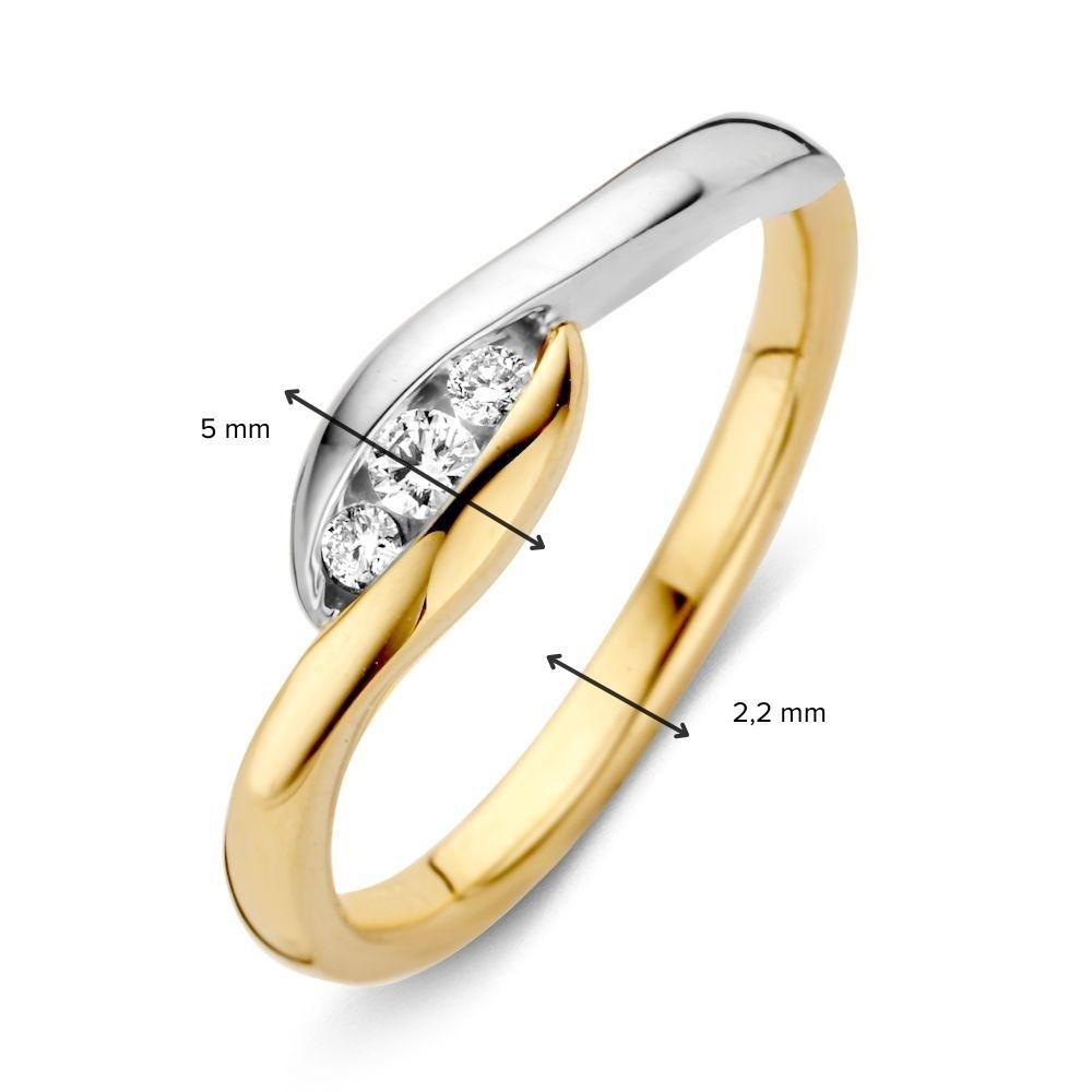 Anillo de mujer bicolor de 14 quilates en oro con diamantes tallados en brillante