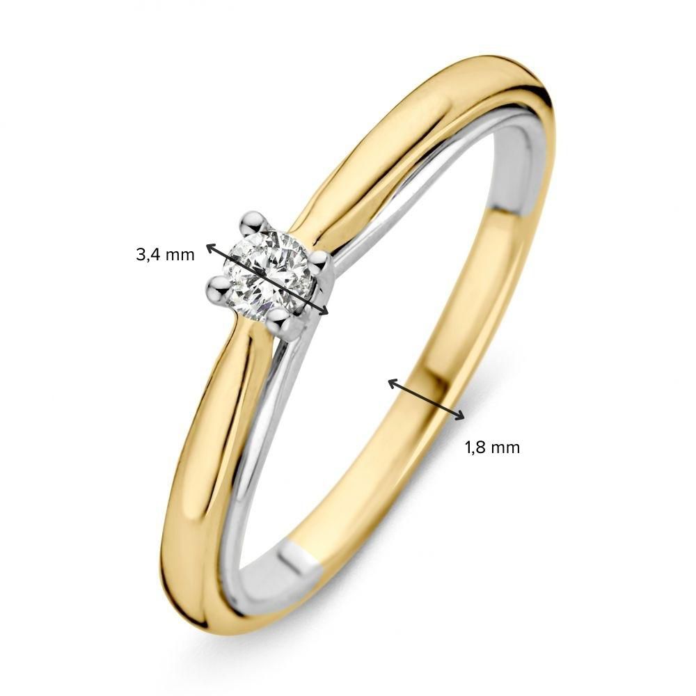 Anillo de oro bicolor de 14 quilates con diamantes tallados en brillante