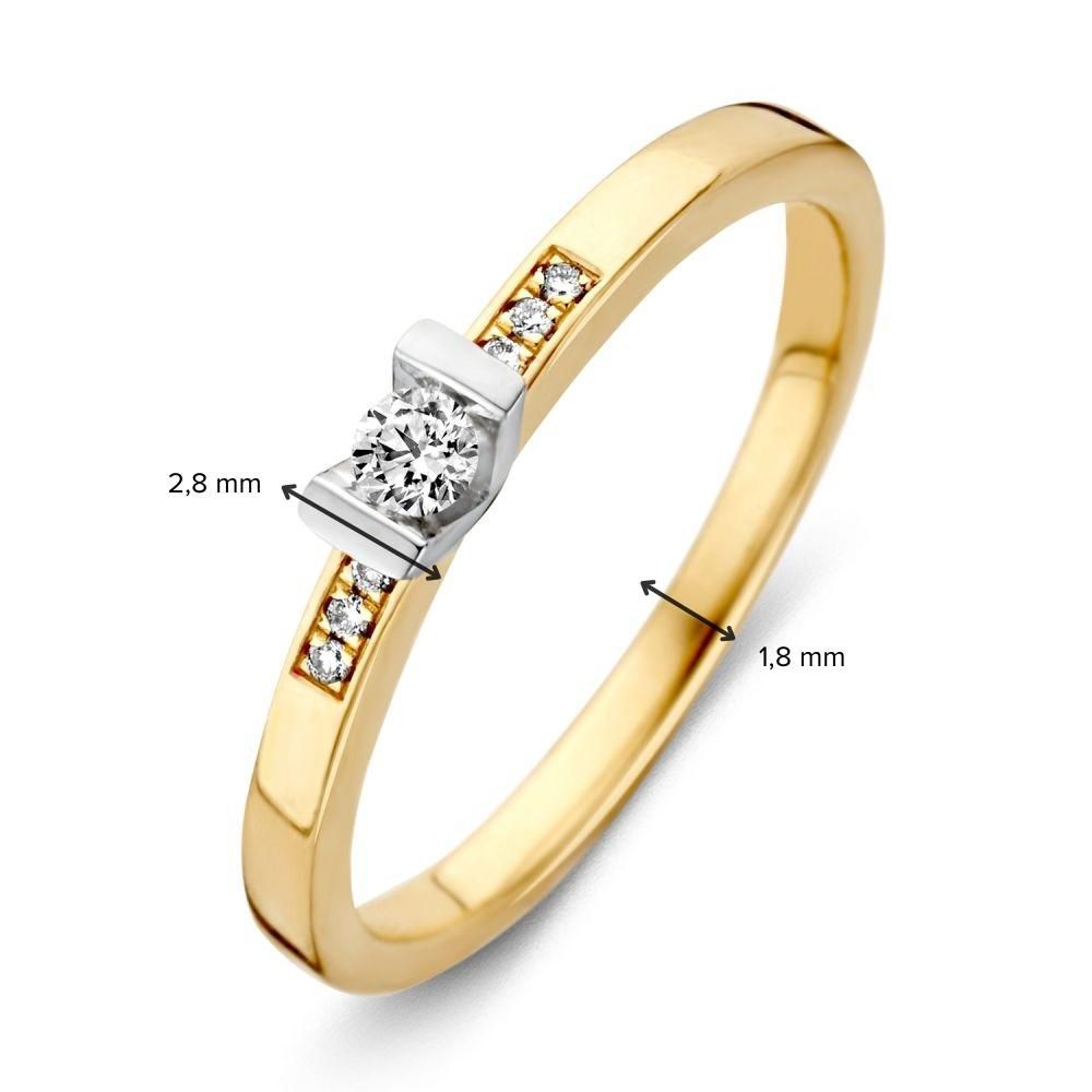 Anillo de mujer bicolor de 14 quilates en oro con diamantes tallados en brillante