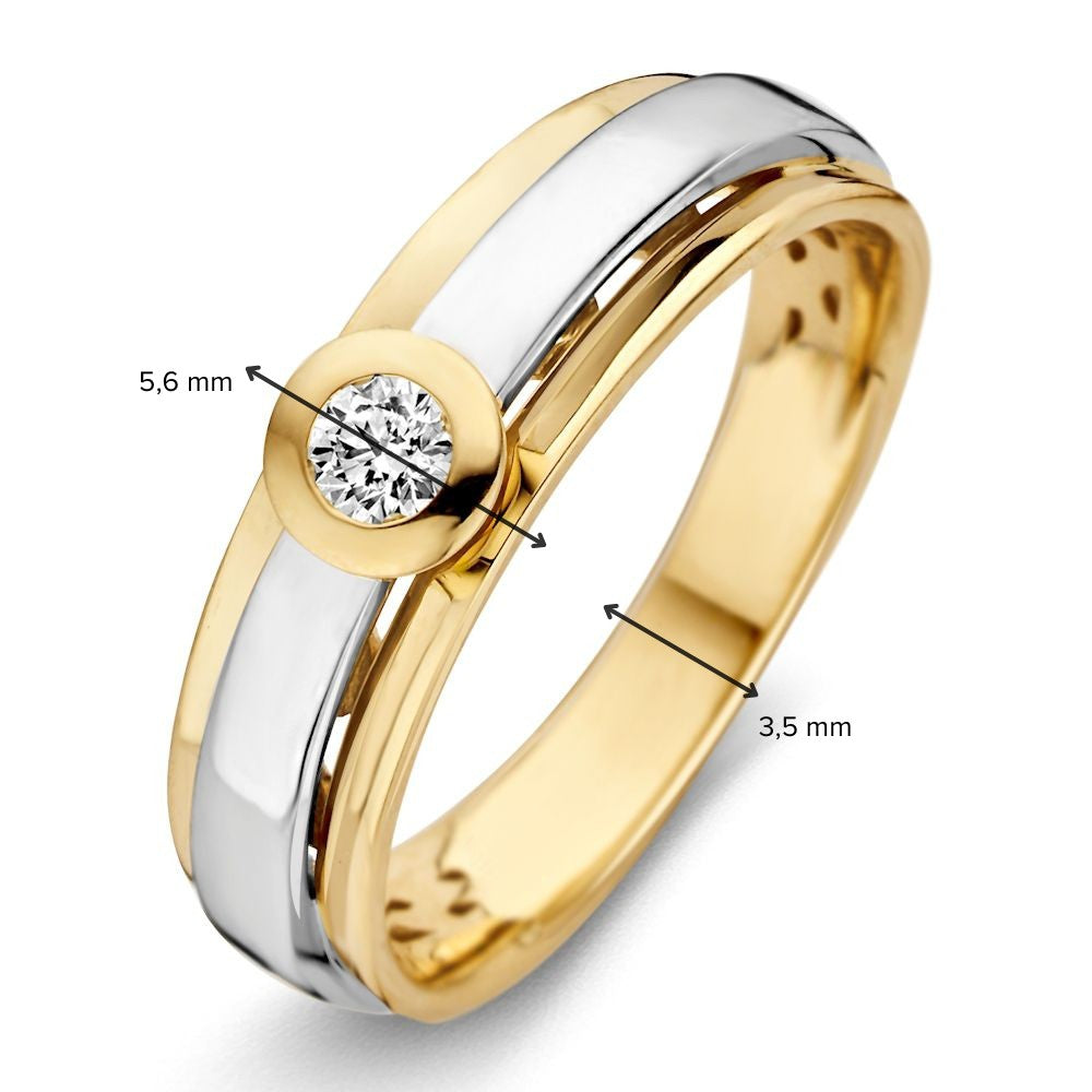 Anillo de oro bicolor de 14 quilates con diamantes tallados en brillante