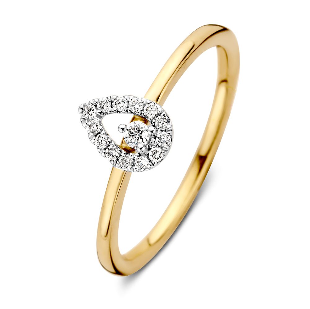 Anillo de mujer bicolor en oro amarillo y oro blanco con 0.12 crt diamante, 14 quilates