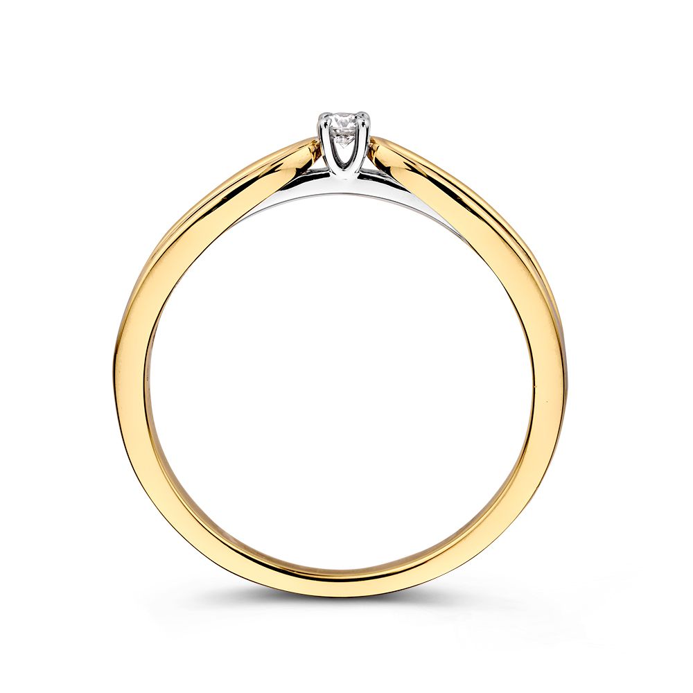 Anillo bicolor de 14kt oro amarillo y oro blanco con diamantes – Elegante anillo de mujer con piedra central llamativa