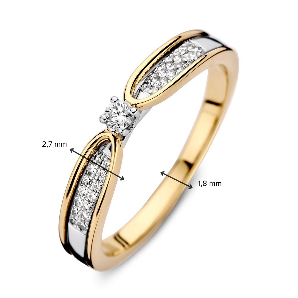 Anillo bicolor de 14kt oro amarillo y oro blanco con diamantes – Elegante anillo de mujer con piedra central llamativa