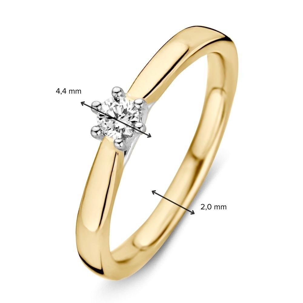 Anillo de mujer bicolor de oro amarillo y oro blanco con diamante brillante de 0.14 ct