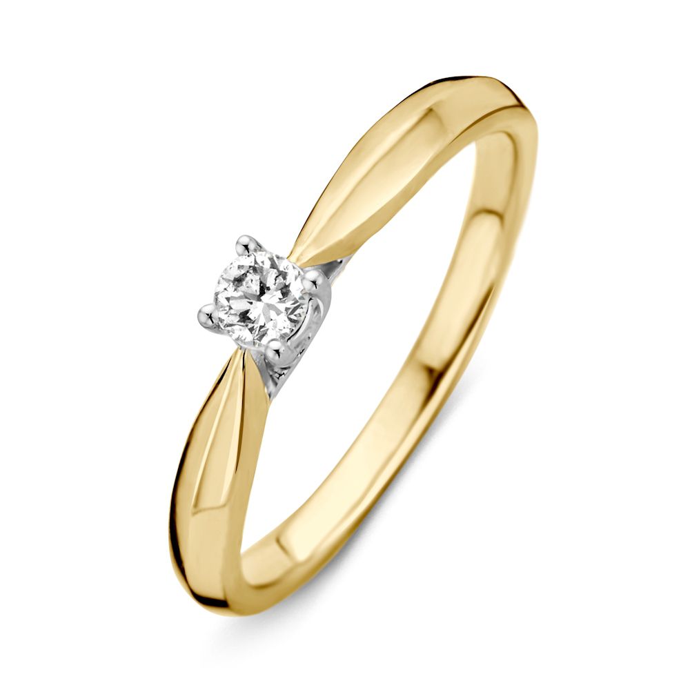 Anillo de dama en oro amarillo y blanco de 14K con diamante brillante de 0.15 ct.
