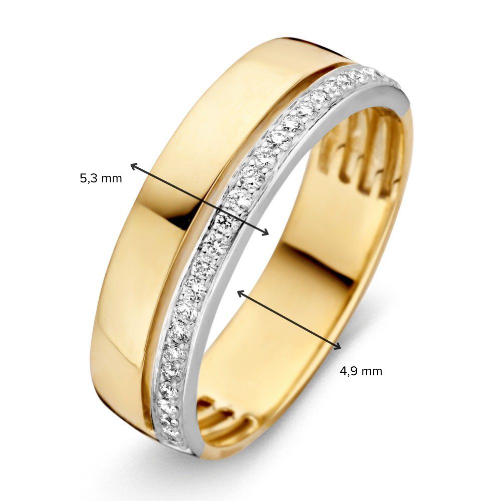 Anillo de mujer en oro amarillo y oro blanco con diamante brillante de 0.15 ct