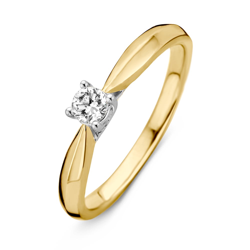 Anillo bicolor elegante de oro con diamantes de 0.19 crt, diseño con acabado brillante.