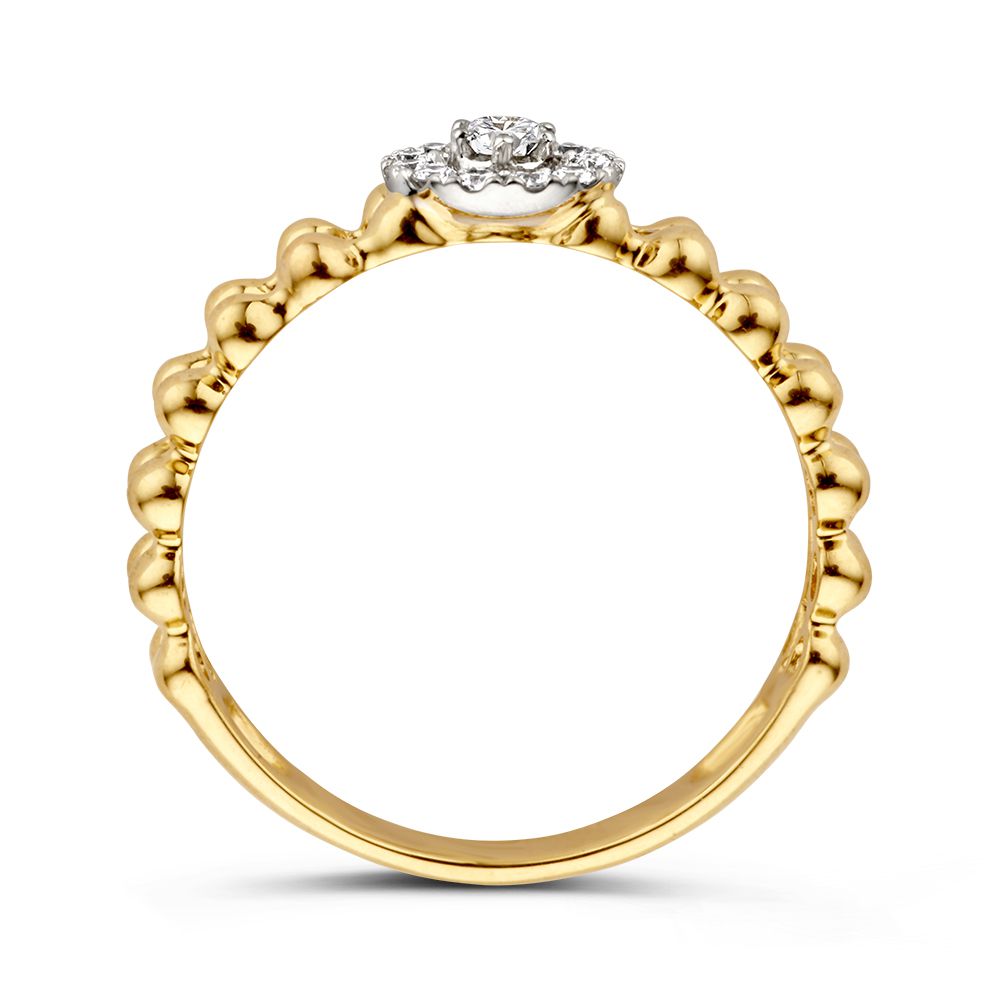 Anillo de oro elegante con diamantes y doble fila de bolitas de oro 0.19 crt.