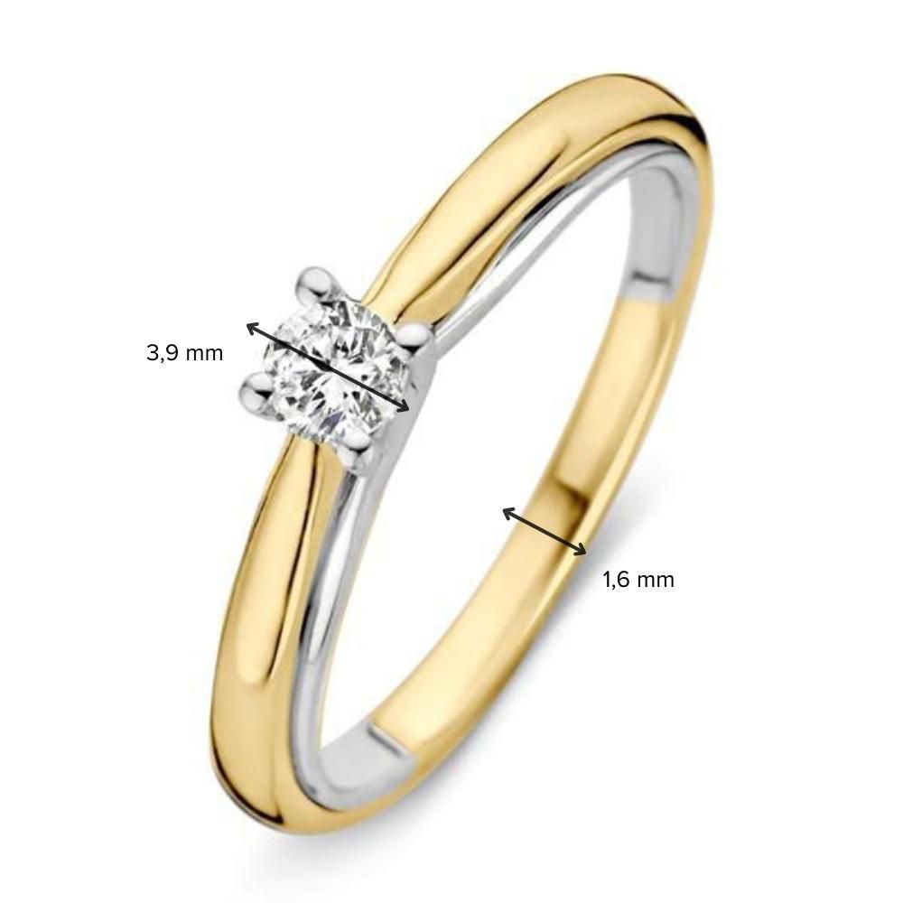 Anillo bicolor de oro amarillo y oro blanco con brillante 0.19 crt.