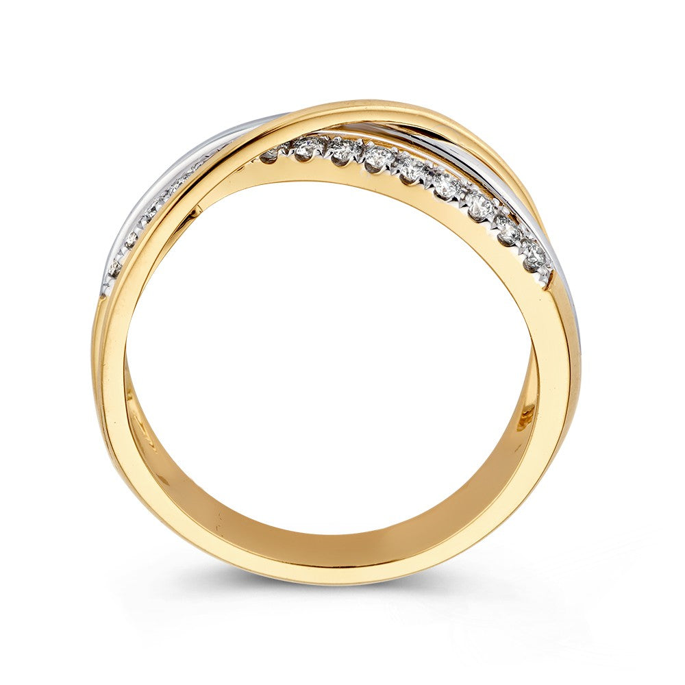 Anillo bicolor de oro blanco y oro amarillo con diamantes – 0.20 quilates