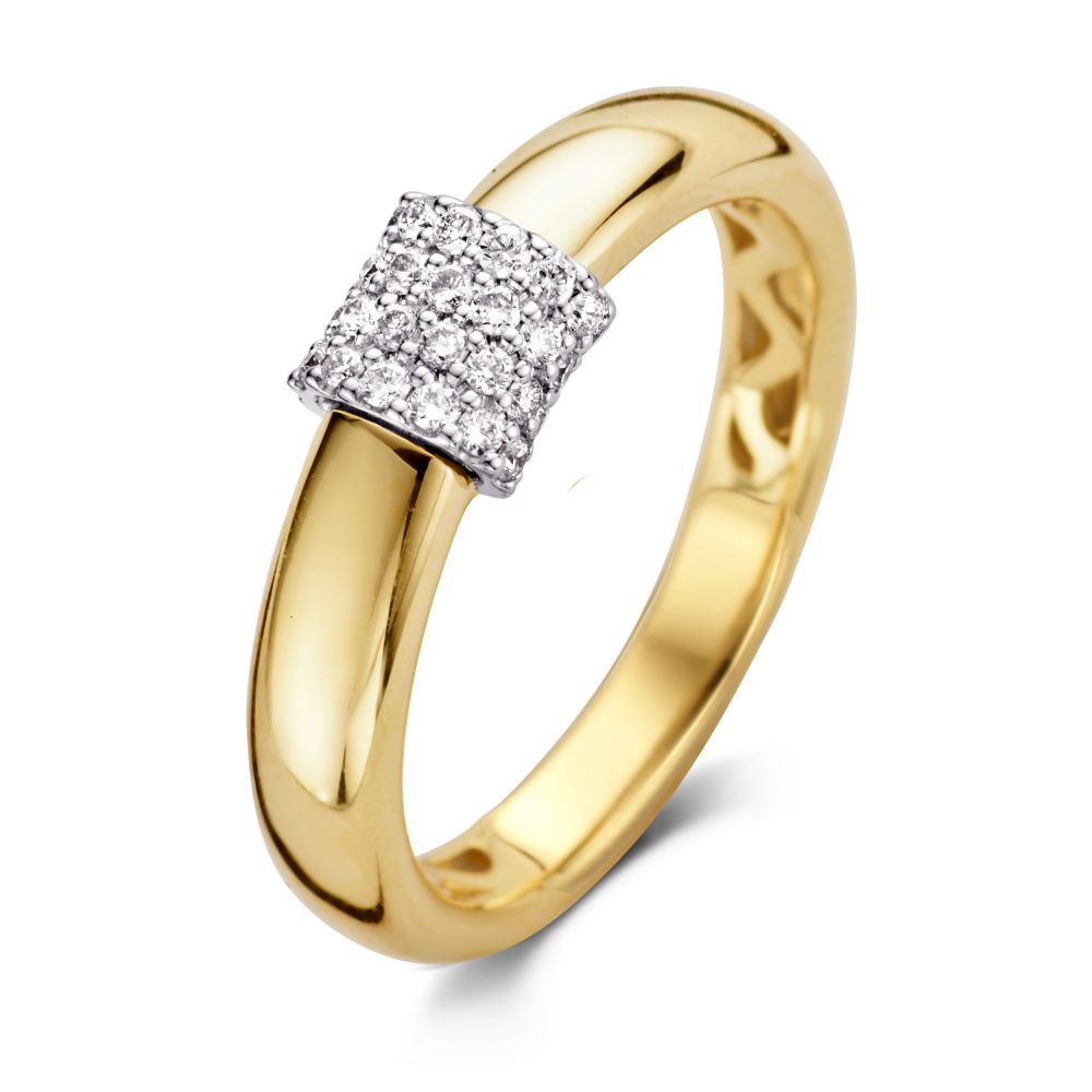 Anillo bicolor de dama con diamantes de 0.21 crt, con un diseño brillante y moderno.