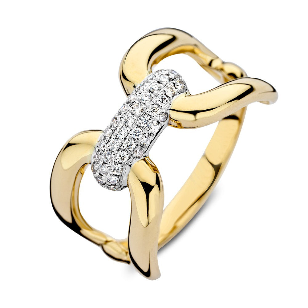Anillo bicolor de oro amarillo y blanco con diamante brillante de 0,22 ct.