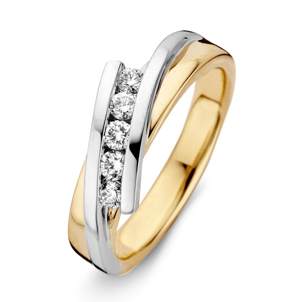 Anillo bicolor de oro amarillo y blanco con diamantes brillantes de 0,24 ct.