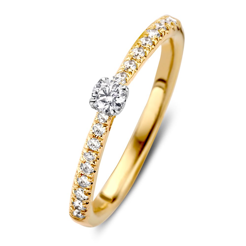 Anillo solitario de oro blanco con diamantes, 0.25 quilates, diseño elegante y brillante.