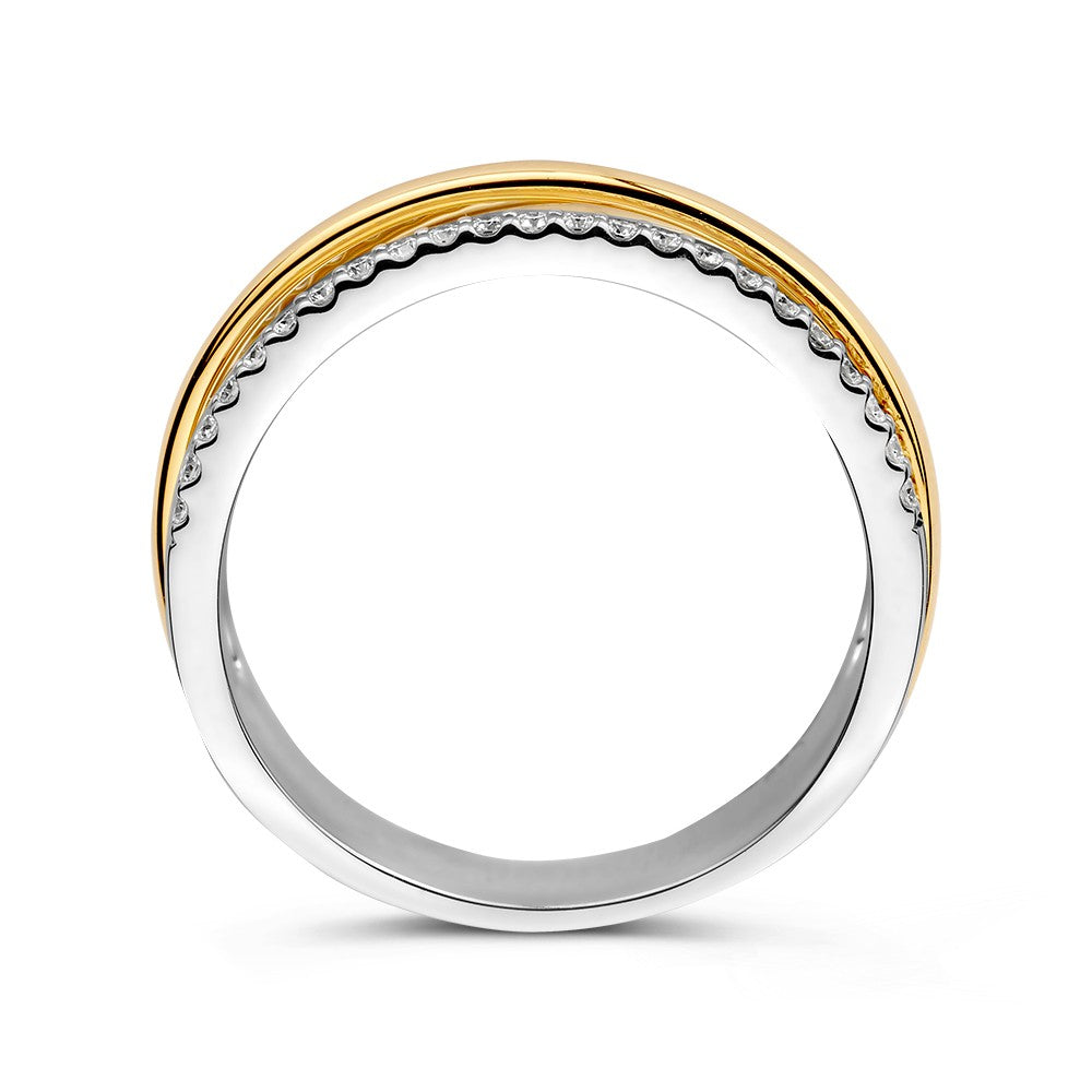 Anillo bicolor de oro amarillo/oro blanco con 0,27 ct de diamantes – 14 quilates, anillo de mujer refinado, calidad H/SI-1