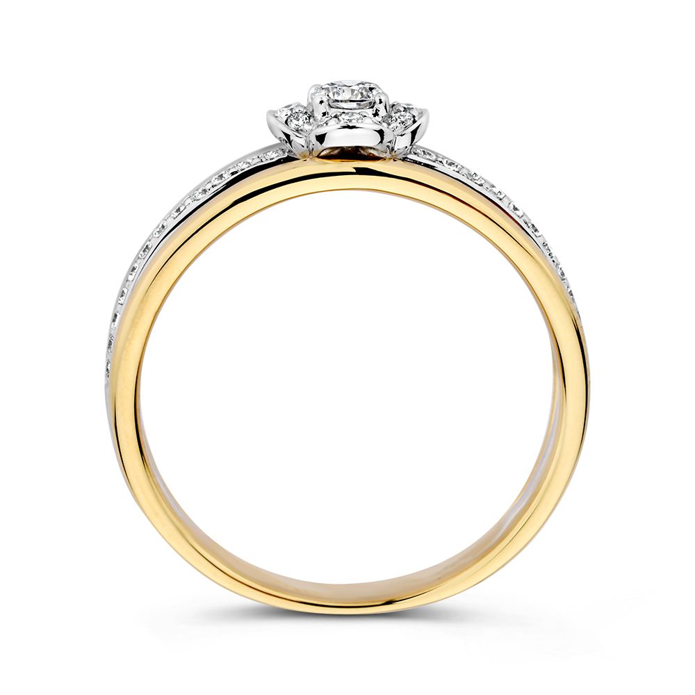 Anillo de mujer bicolor en oro amarillo y oro blanco con engaste de diamantes - 0,28 ct de diamantes, 14 quilates