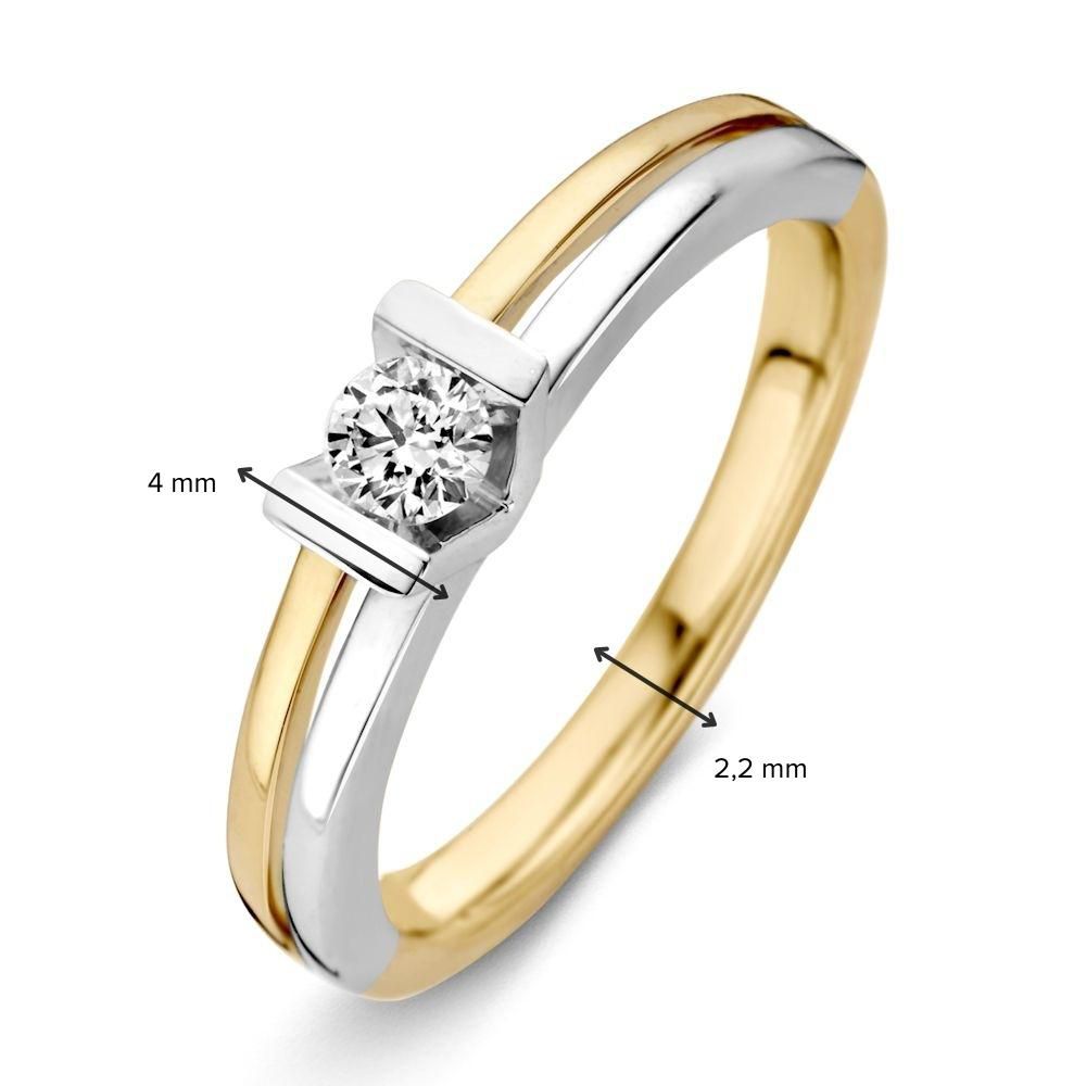 Anillo de mujer bicolor en oro amarillo y oro blanco con 0,30 ct de diamante - Diseño elegante, 14 quilates