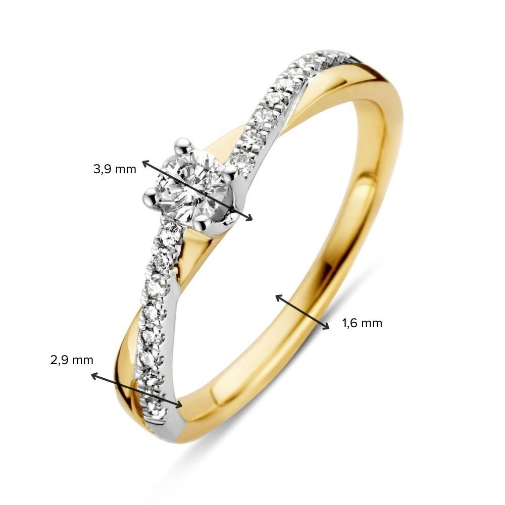 Anillo bicolor de oro amarillo y oro blanco con diamante brillante – 0.32 crt