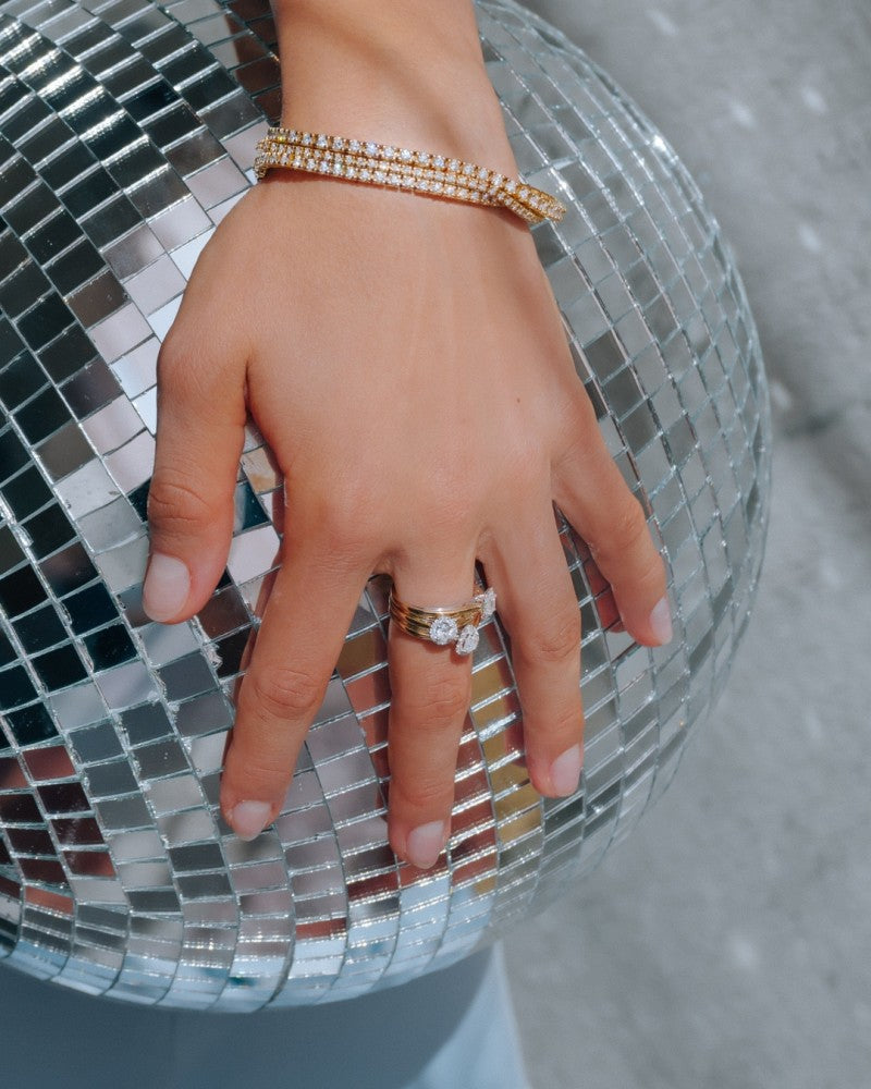 14k Bicolor Gold Ring with Pear-Shaped Diamond in Entourage Setting