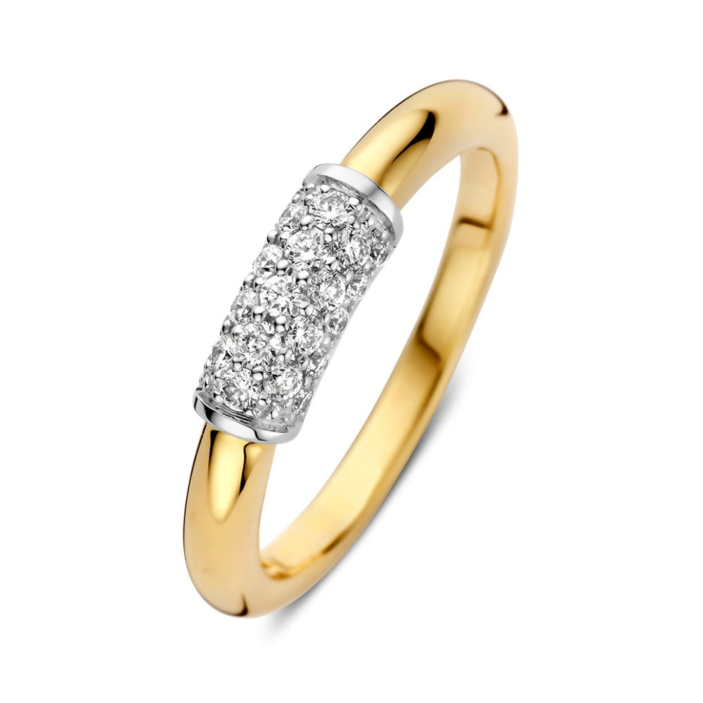 Anillo bicolor elegante con detalles brillantes y diamantes de 0.33 crt.