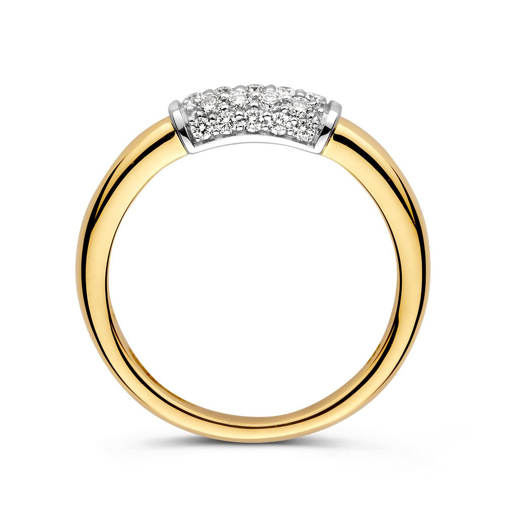 Anillo Bicolor Elegante con Diamantes y Detalles Brillantes 0.33 crt.