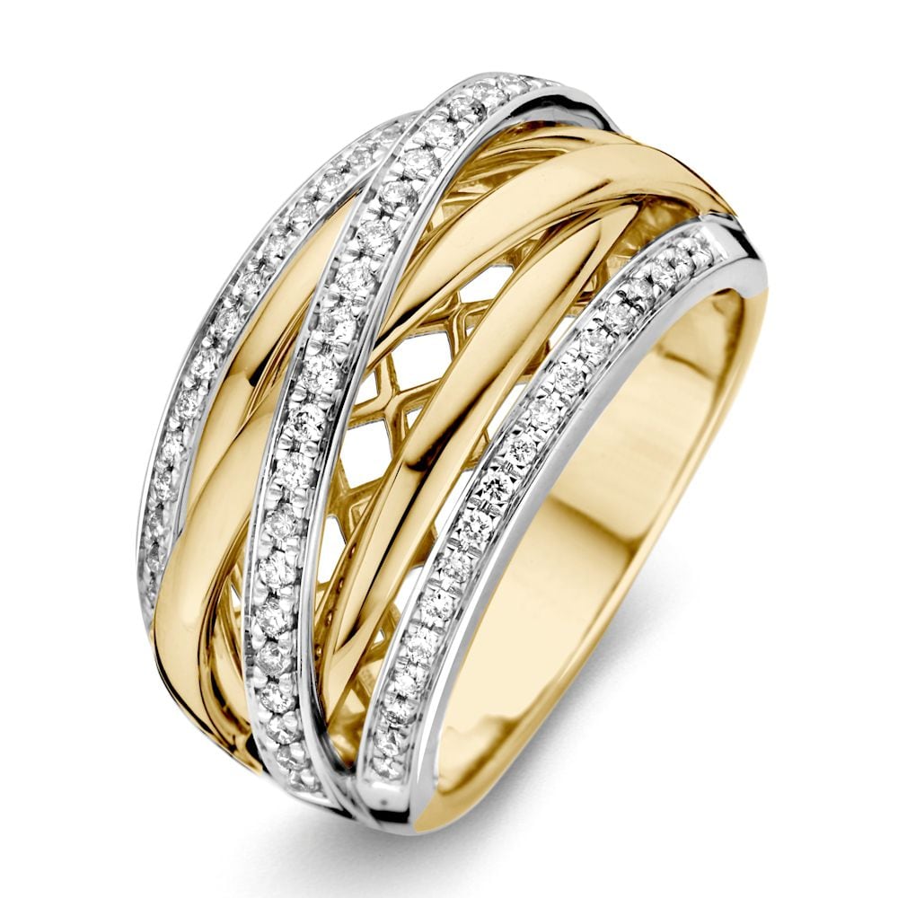 Anillo bicolor dorado con acentos de diamantes brillantes de 0.34 crt.