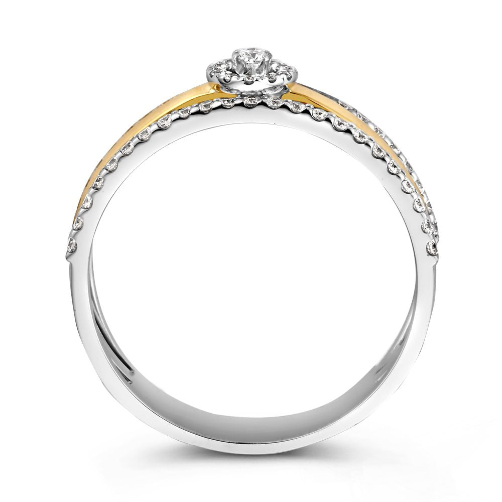 Anillo de mujer ancho con efecto solitario y dos anillos de acompañamiento – 0.37 crt diamante
