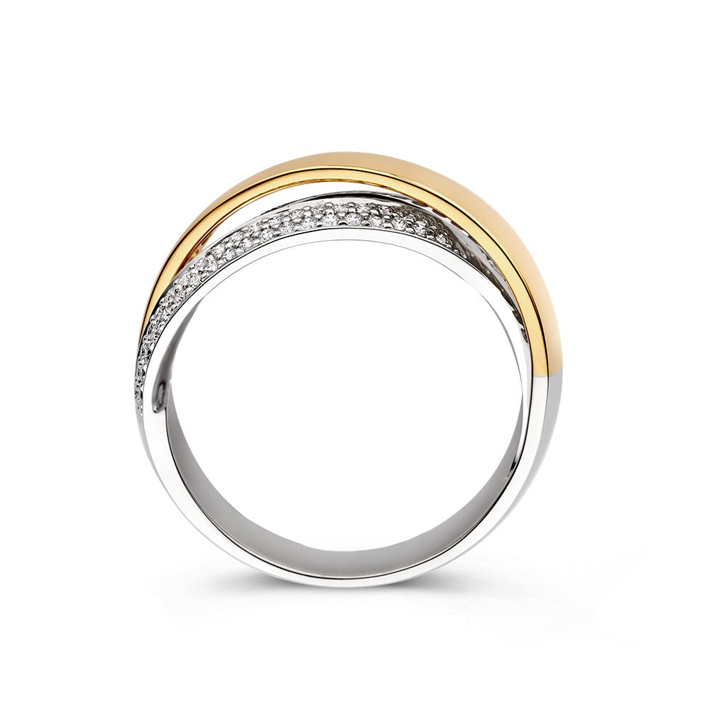 Anillo de lujo bicolor cruzado con diamante brillante de 0.37ct