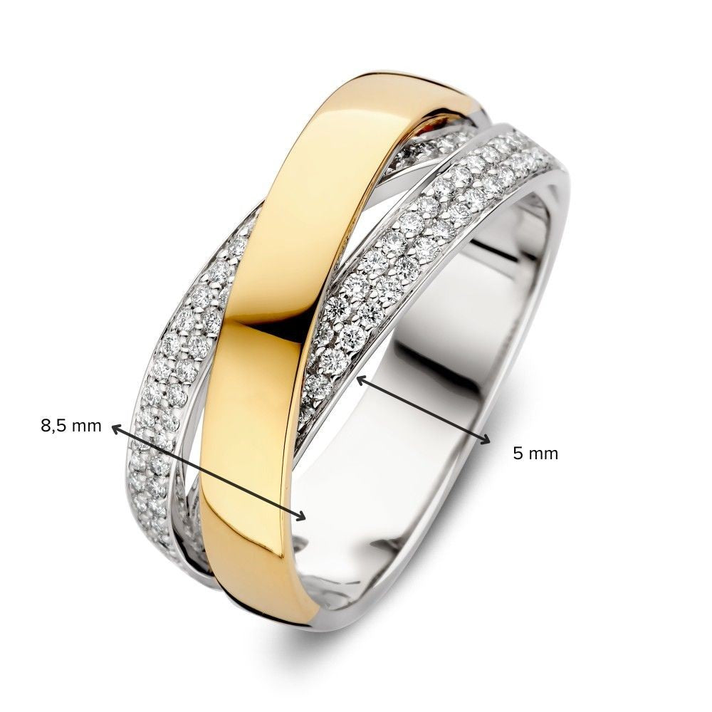 Anillo de lujo bicolor cruzado con diamante brillante de 0.37ct