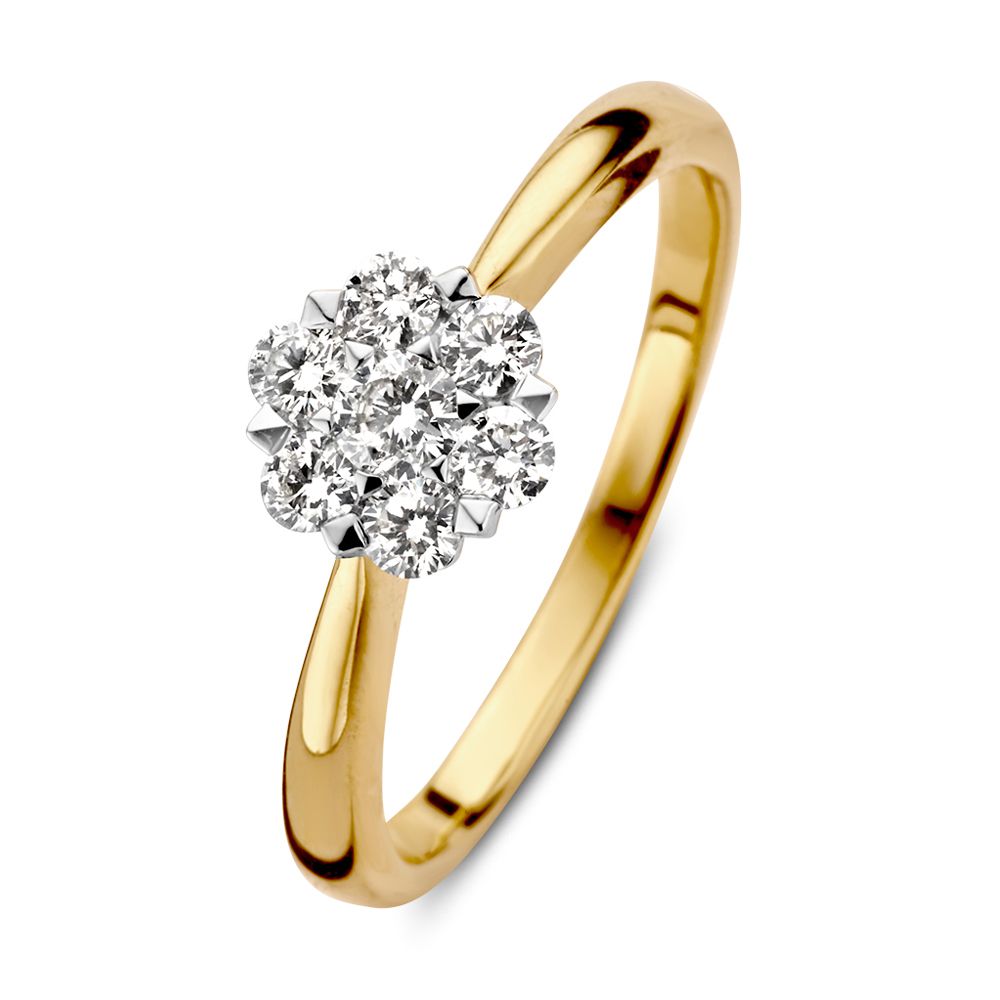 Anillo bicolor de oro con diamantes (0.40 ct) en oro amarillo y blanco de 14 quilates.